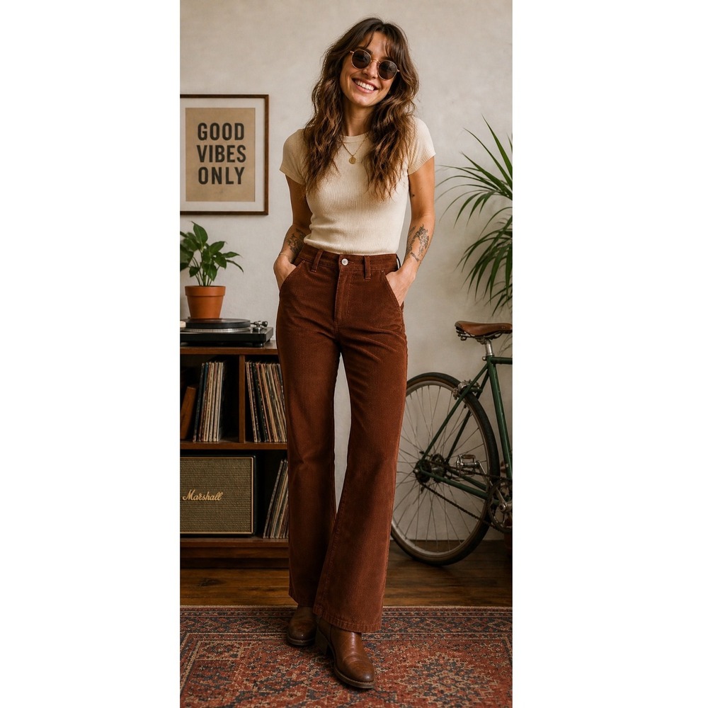 OLD NAVY Kicker Boot-Cut Pants Women's Size 4 Rust Corduroy Extra High Rise NWT